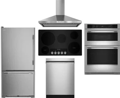 5 Piece Package Includes Refrigerator, Cooktop, Wall Oven, Hood And Dishwasher