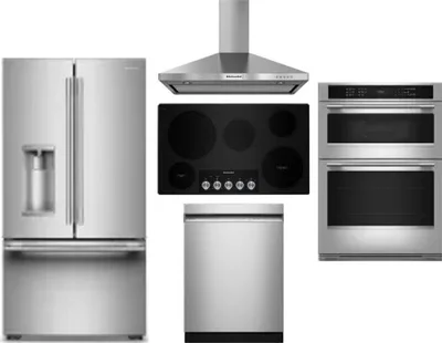 5 Piece Package Includes Refrigerator, Cooktop, Wall Oven, Hood And Dishwasher