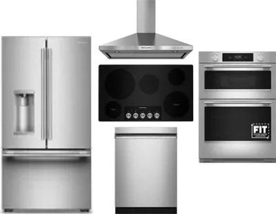 5 Piece Package Includes Refrigerator, Cooktop, Wall Oven, Hood And Dishwasher