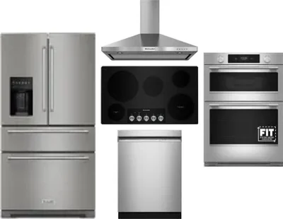 5 Piece Package Includes Refrigerator, Cooktop, Wall Oven, Hood And Dishwasher