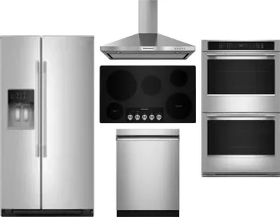 5 Piece Package Includes Refrigerator, Cooktop, Wall Oven, Hood And Dishwasher