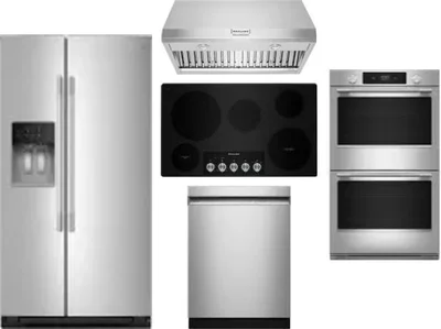 5 Piece Package Includes Refrigerator, Cooktop, Wall Oven, Hood And Dishwasher