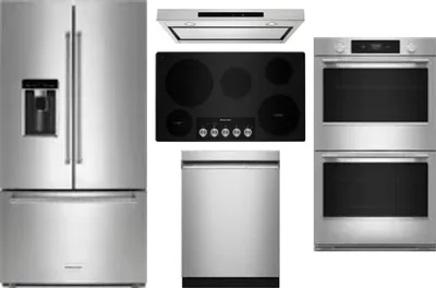 5 Piece Package Includes Refrigerator, Cooktop, Wall Oven, Hood And Dishwasher
