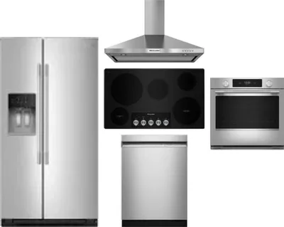 5 Piece Package Includes Refrigerator, Cooktop, Wall Oven, Hood And Dishwasher