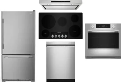 5 Piece Package Includes Refrigerator, Cooktop, Wall Oven, Hood And Dishwasher