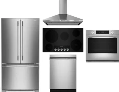 5 Piece Package Includes Refrigerator, Cooktop, Wall Oven, Hood And Dishwasher