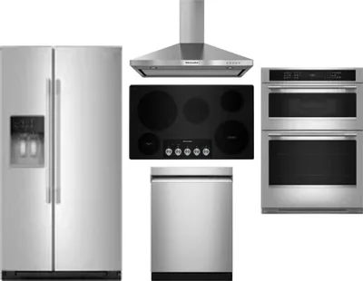 5 Piece Package Includes Refrigerator, Cooktop, Wall Oven, Hood And Dishwasher