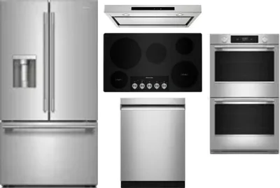 5 Piece Package Includes Refrigerator, Cooktop, Wall Oven, Hood And Dishwasher