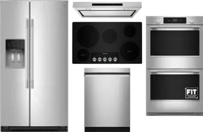 5 Piece Package Includes Refrigerator, Cooktop, Wall Oven, Hood And Dishwasher