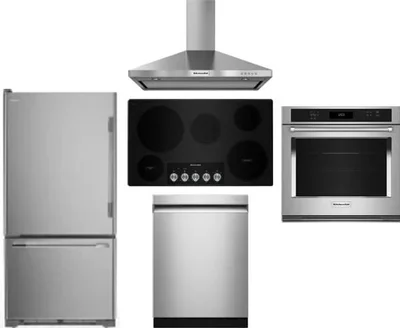 5 Piece Package Includes Refrigerator, Cooktop, Wall Oven, Hood And Dishwasher