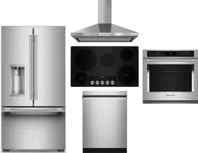 5 Piece Package Includes Refrigerator, Cooktop, Wall Oven, Hood And Dishwasher