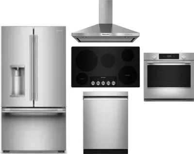 5 Piece Package Includes Refrigerator, Cooktop, Wall Oven, Hood And Dishwasher