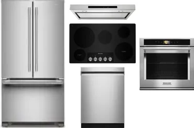 5 Piece Package Includes Refrigerator, Cooktop, Wall Oven, Hood And Dishwasher