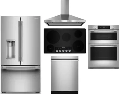 5 Piece Package Includes Refrigerator, Cooktop, Wall Oven, Hood And Dishwasher