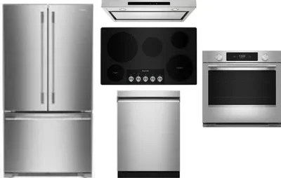 5 Piece Package Includes Refrigerator, Cooktop, Wall Oven, Hood And Dishwasher
