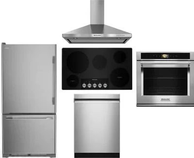 5 Piece Package Includes Refrigerator, Cooktop, Wall Oven, Hood And Dishwasher