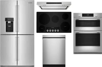 5 Piece Package Includes Refrigerator, Cooktop, Wall Oven, Hood And Dishwasher