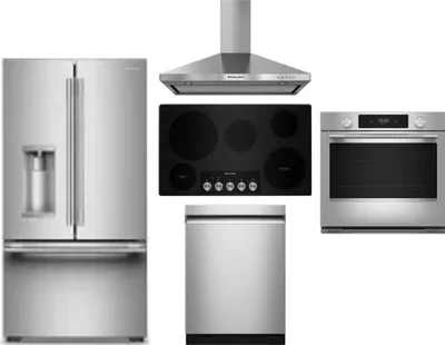 5 Piece Package Includes Refrigerator, Cooktop, Wall Oven, Hood And Dishwasher