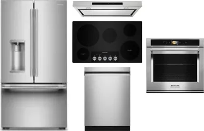 5 Piece Package Includes Refrigerator, Cooktop, Wall Oven, Hood And Dishwasher