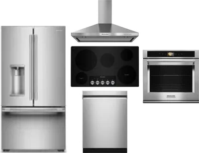 5 Piece Package Includes Refrigerator, Cooktop, Wall Oven, Hood And Dishwasher