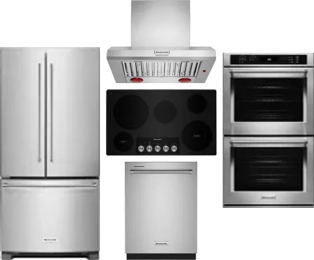 5 Piece Package Includes Refrigerator, Cooktop, Wall Oven, Hood And Dishwasher