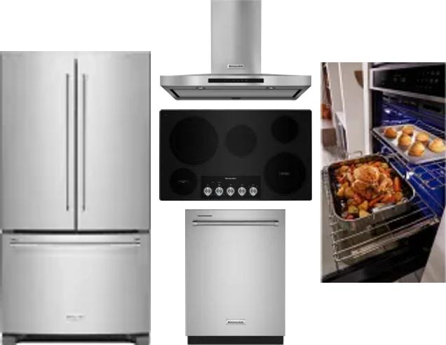 5 Piece Package Includes Refrigerator, Cooktop, Wall Oven, Hood And Dishwasher