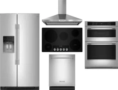 5 Piece Package Includes Refrigerator, Cooktop, Wall Oven, Hood And Dishwasher