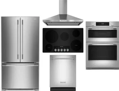 5 Piece Package Includes Refrigerator, Cooktop, Wall Oven, Hood And Dishwasher