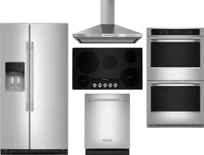 5 Piece Package Includes Refrigerator, Cooktop, Wall Oven, Hood And Dishwasher