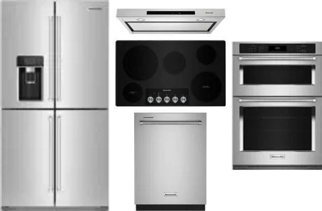 5 Piece Package Includes Refrigerator, Cooktop, Wall Oven, Hood And Dishwasher