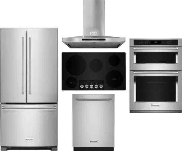 5 Piece Package Includes Refrigerator, Cooktop, Wall Oven, Hood And Dishwasher