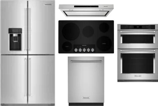 5 Piece Package Includes Refrigerator, Cooktop, Wall Oven, Hood And Dishwasher