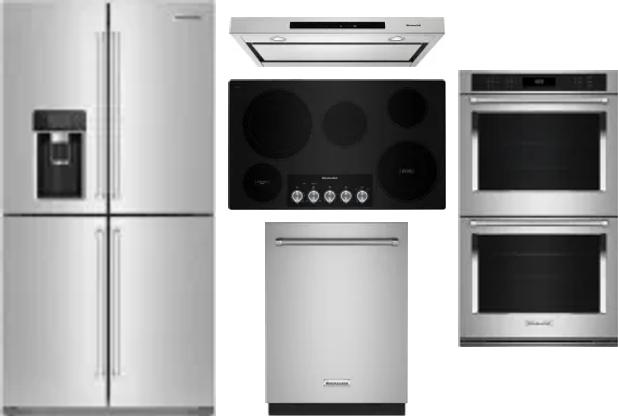 5 Piece Package Includes Refrigerator, Cooktop, Wall Oven, Hood And Dishwasher