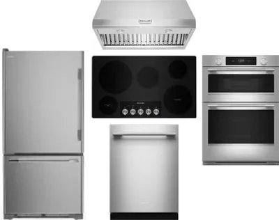 5 Piece Package Includes Refrigerator, Cooktop, Wall Oven, Hood And Dishwasher
