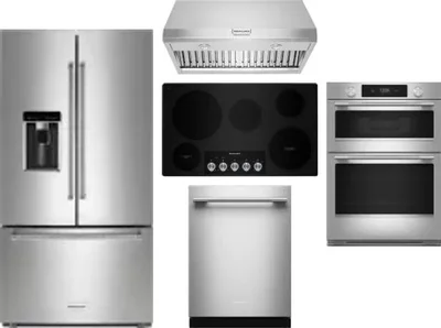 5 Piece Package Includes Refrigerator, Cooktop, Wall Oven, Hood And Dishwasher