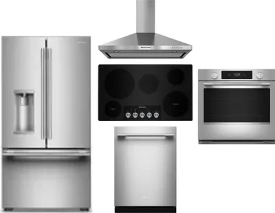 5 Piece Package Includes Refrigerator, Cooktop, Wall Oven, Hood And Dishwasher