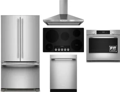 5 Piece Package Includes Refrigerator, Cooktop, Wall Oven, Hood And Dishwasher