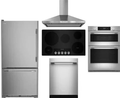 5 Piece Package Includes Refrigerator, Cooktop, Wall Oven, Hood And Dishwasher
