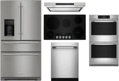 5 Piece Package Includes Refrigerator, Cooktop, Wall Oven, Hood And Dishwasher