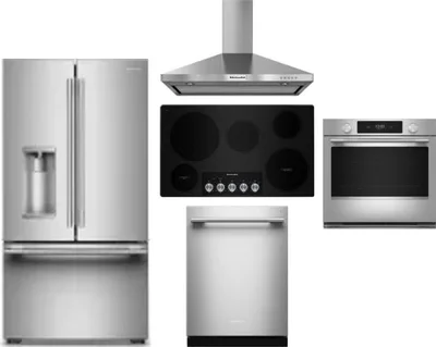 5 Piece Package Includes Refrigerator, Cooktop, Wall Oven, Hood And Dishwasher