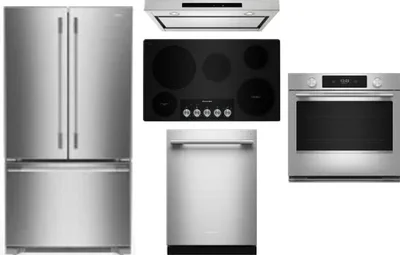 5 Piece Package Includes Refrigerator, Cooktop, Wall Oven, Hood And Dishwasher