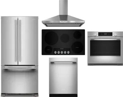 5 Piece Package Includes Refrigerator, Cooktop, Wall Oven, Hood And Dishwasher