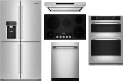 5 Piece Package Includes Refrigerator, Cooktop, Wall Oven, Hood And Dishwasher