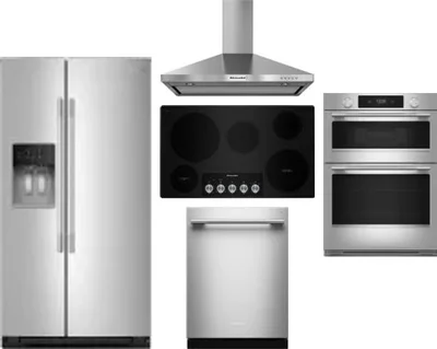 5 Piece Package Includes Refrigerator, Cooktop, Wall Oven, Hood And Dishwasher