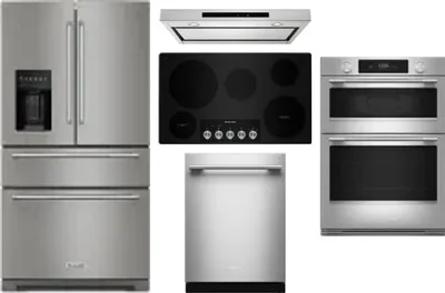 5 Piece Package Includes Refrigerator, Cooktop, Wall Oven, Hood And Dishwasher