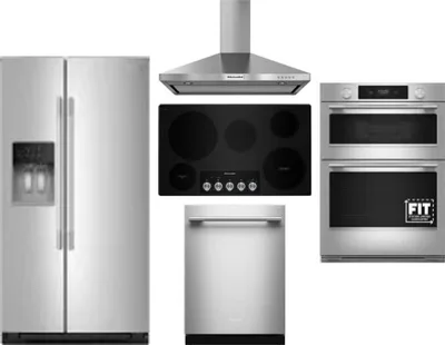 5 Piece Package Includes Refrigerator, Cooktop, Wall Oven, Hood And Dishwasher