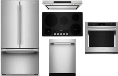 5 Piece Package Includes Refrigerator, Cooktop, Wall Oven, Hood And Dishwasher