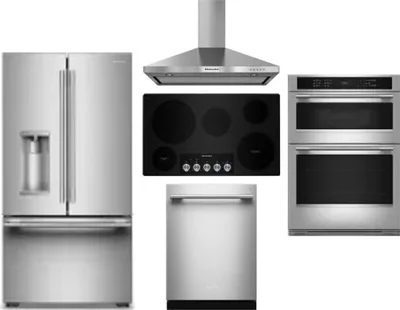 5 Piece Package Includes Refrigerator, Cooktop, Wall Oven, Hood And Dishwasher