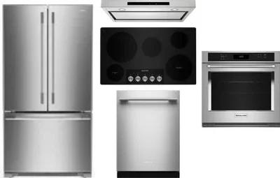 5 Piece Package Includes Refrigerator, Cooktop, Wall Oven, Hood And Dishwasher