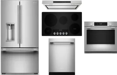 5 Piece Package Includes Refrigerator, Cooktop, Wall Oven, Hood And Dishwasher